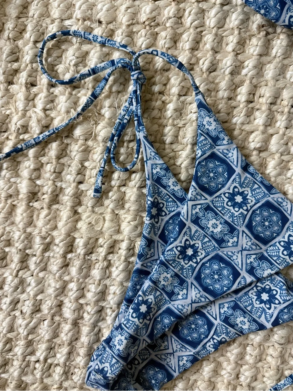 Blue Tile-Print Tie-Side Bikini Set